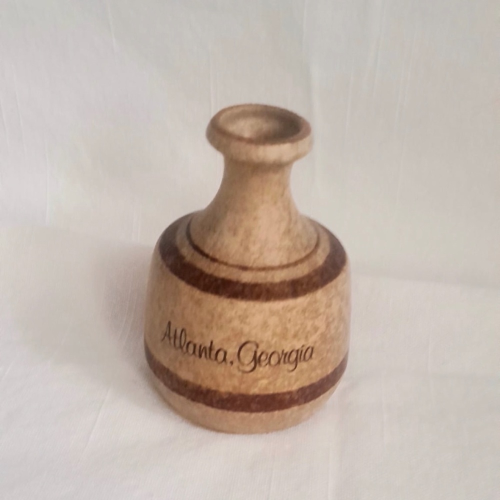 VINTAGE earthenware ceramic bud vase Atlanta Georgia  | brown tan beige pottery